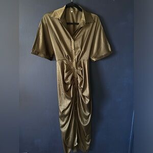 Elegant Olive Green Wrap Dress